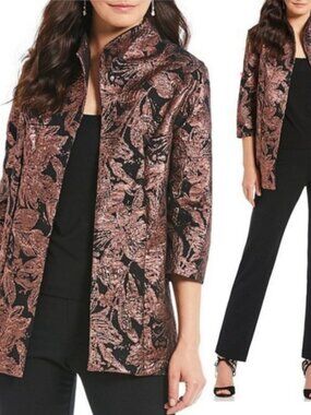 Metallic Bronze Black Floral Evening Jacket M